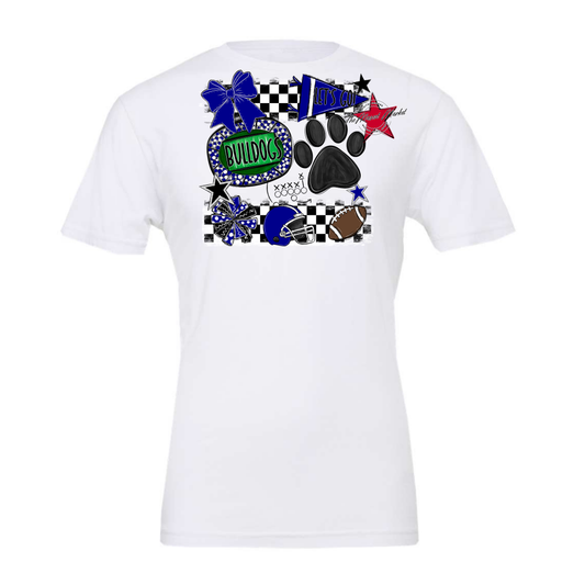 Bulldogs Checkers Mascot Spirit Design w Paw-Blue