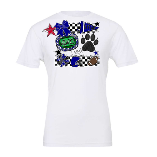 Wildcats Checkers Mascot Spirit Design w Paw-Blue