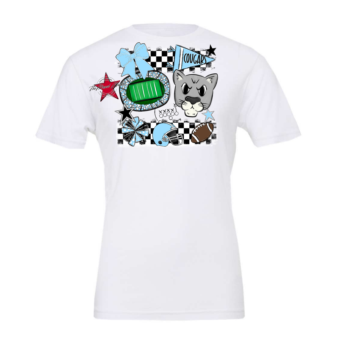 Cougars Checkers Mascot Spirit Design-Columbia Blue