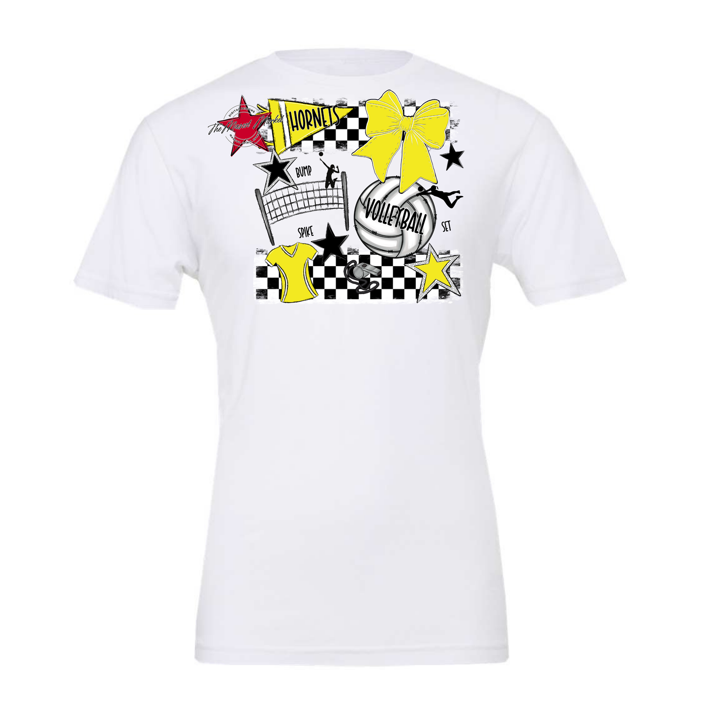 Hornets Checkers Volleyball Spirit Design-Bright Yellow