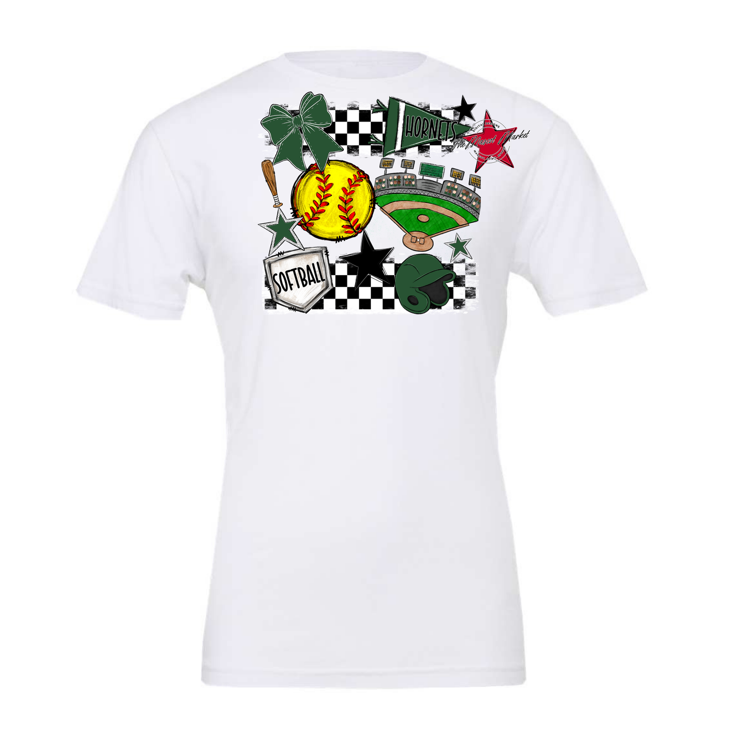 Hornets Checkers Softball Spirit Design-Green
