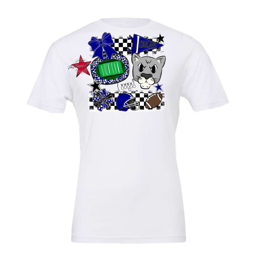 Cougars Checkers Mascot Spirit Design-Blue