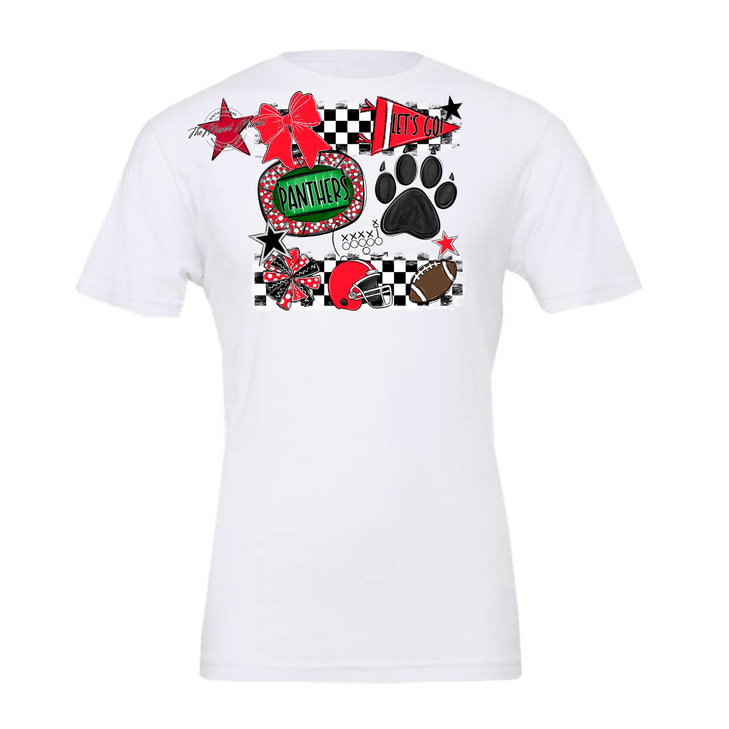 Panthers Checkers Mascot Spirit Design w Paw-Bright Red