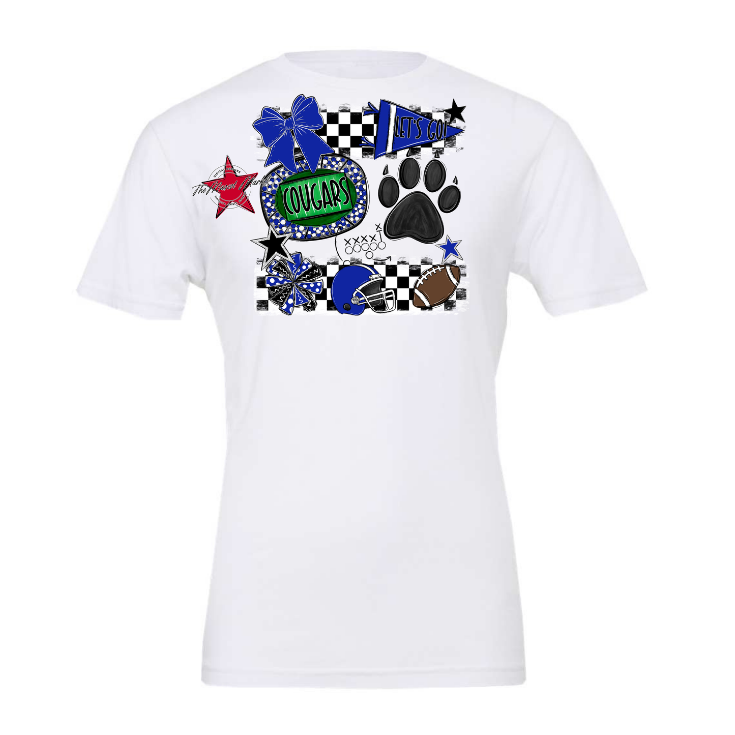 Cougars Checkers Mascot Spirit Design w Paw-Blue