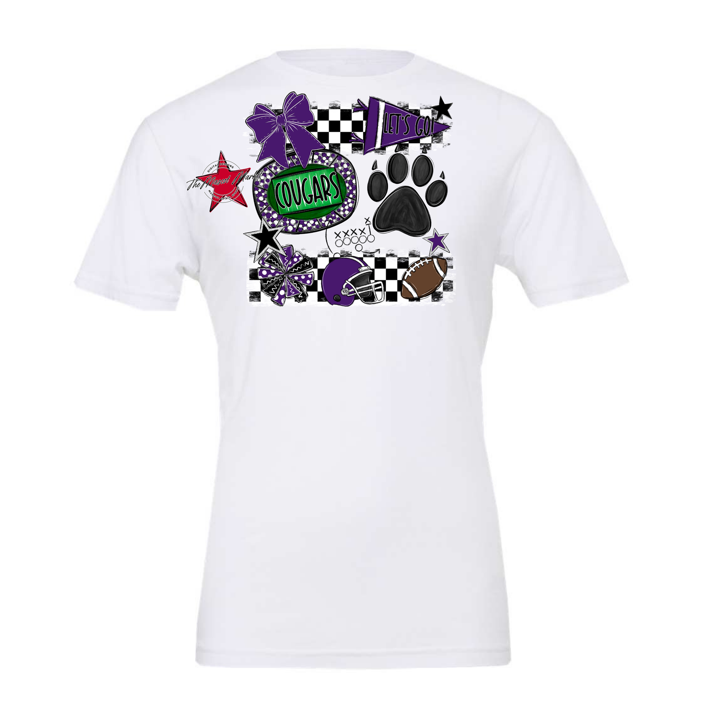 Cougars Checkers Mascot Spirit Design w Paw-Purple