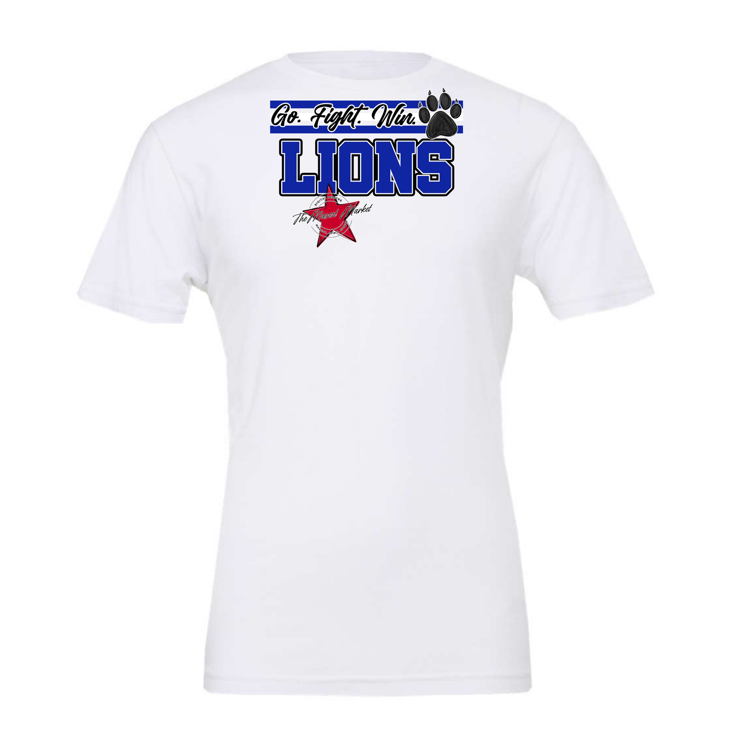 Lions Go Fight Win Mascot Lines-Blue