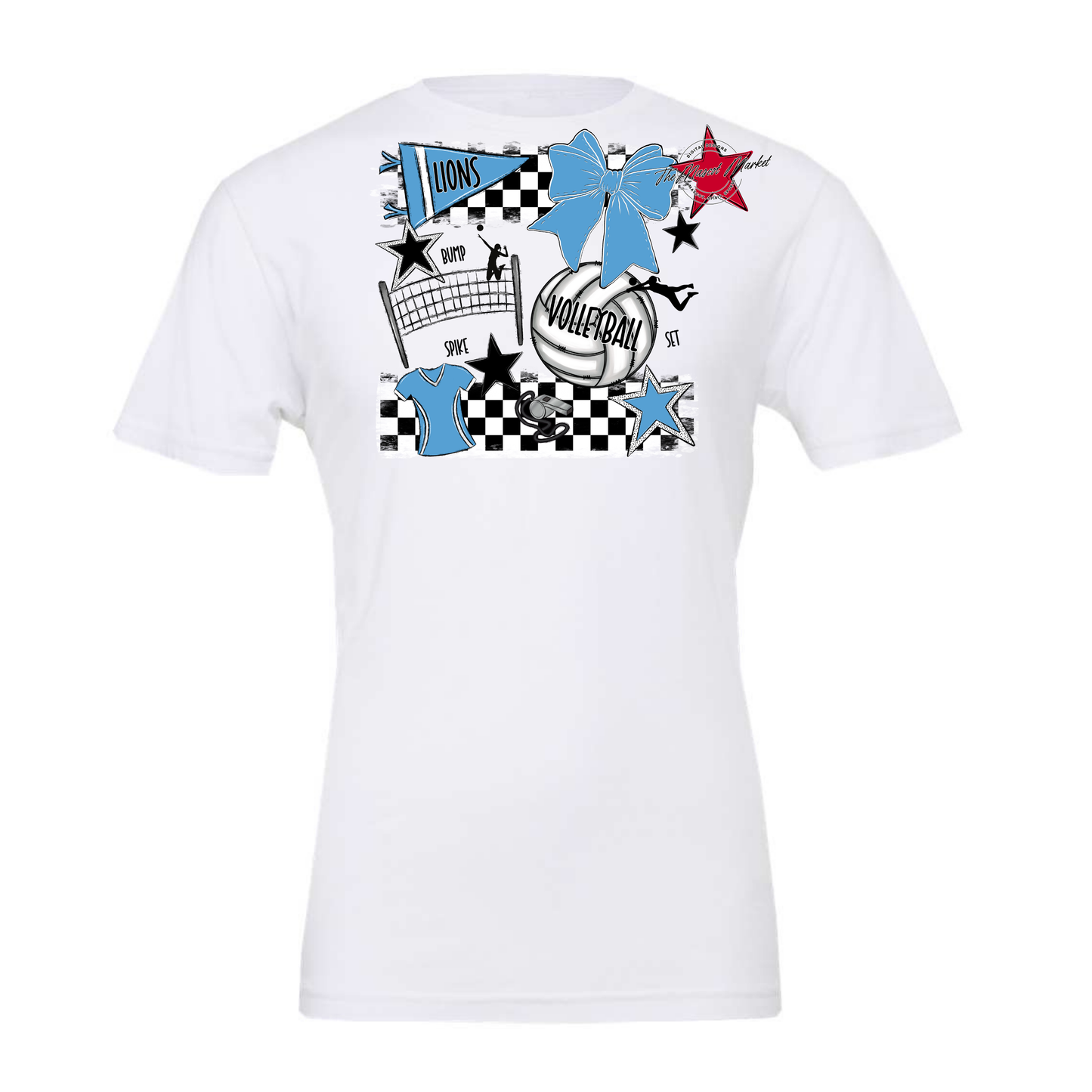 Lions Checkers Volleyball Spirit Design-Carolina Blue