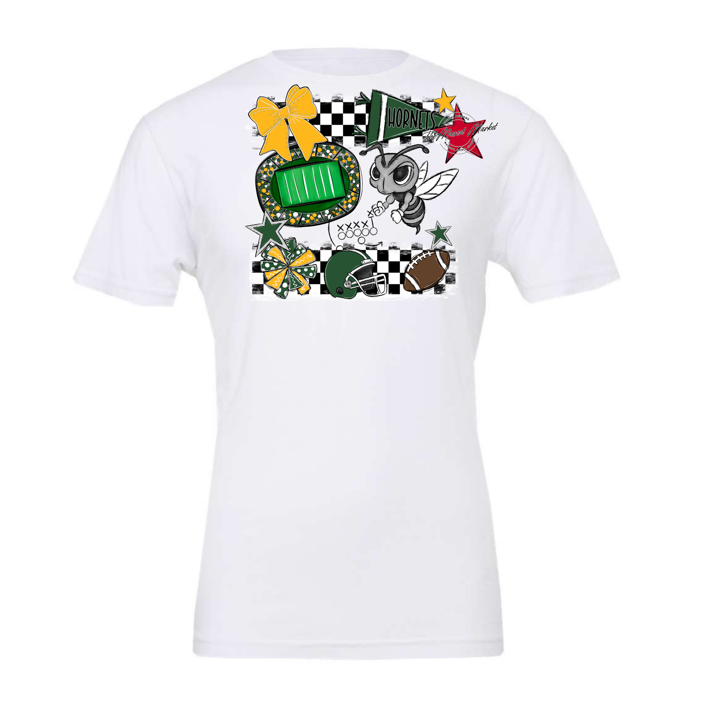 Hornets Checkers Mascot Spirit Design-Green-Yellow