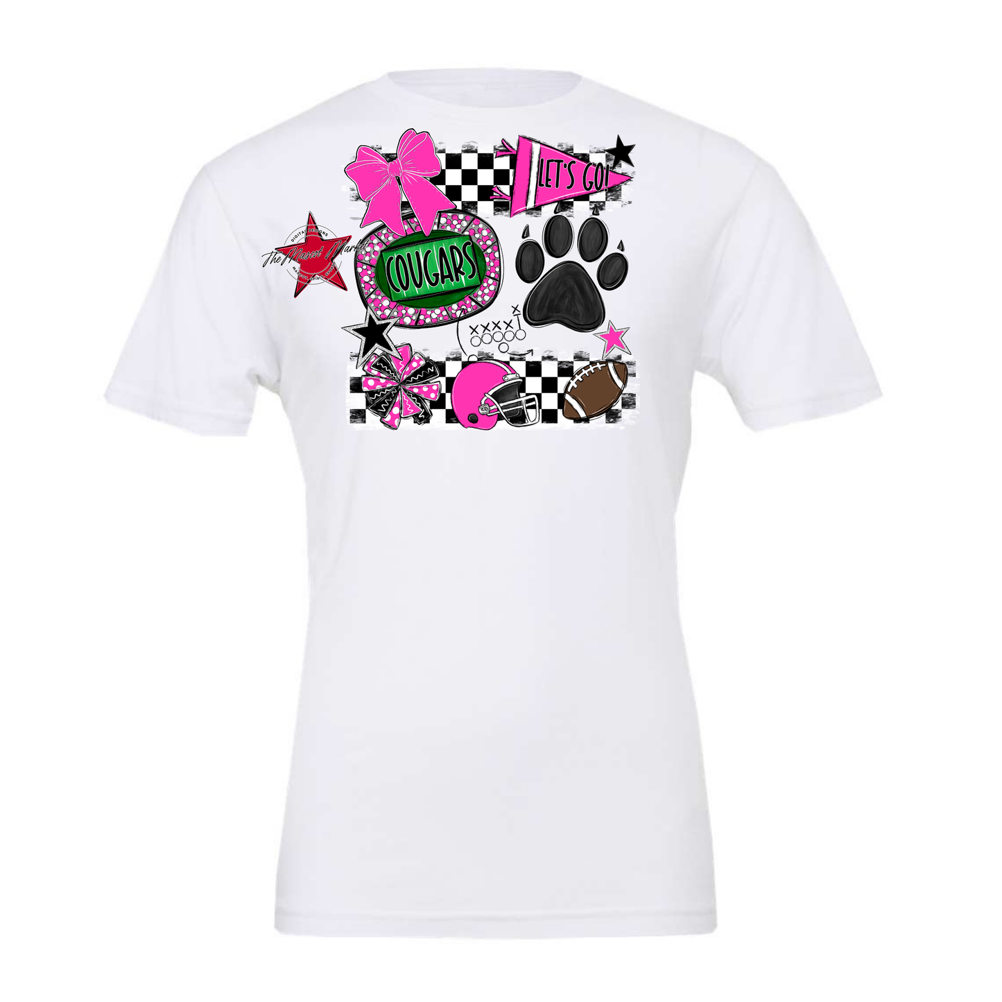 Cougars Checkers Mascot Spirit Design w Paw-Pink