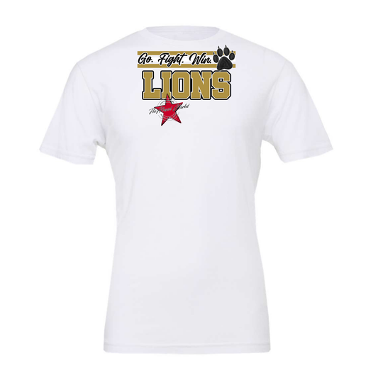 Lions Go Fight Win Mascot Lines-Gold