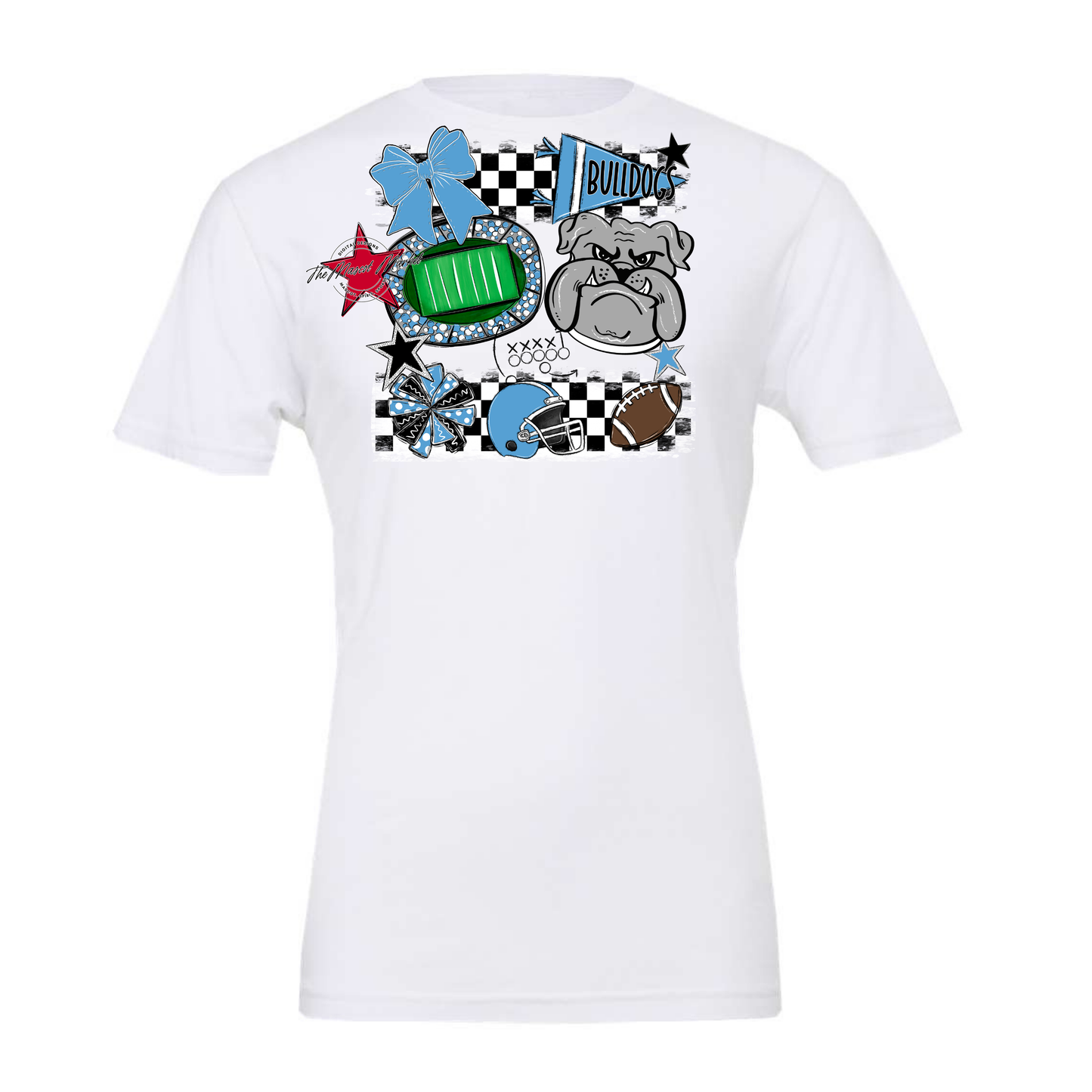 Bulldogs Checkers Mascot Spirit Design-Carolina Blue