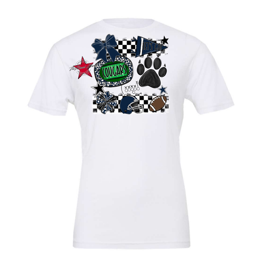 Cougars Checkers Mascot Spirit Design w Paw-Navy