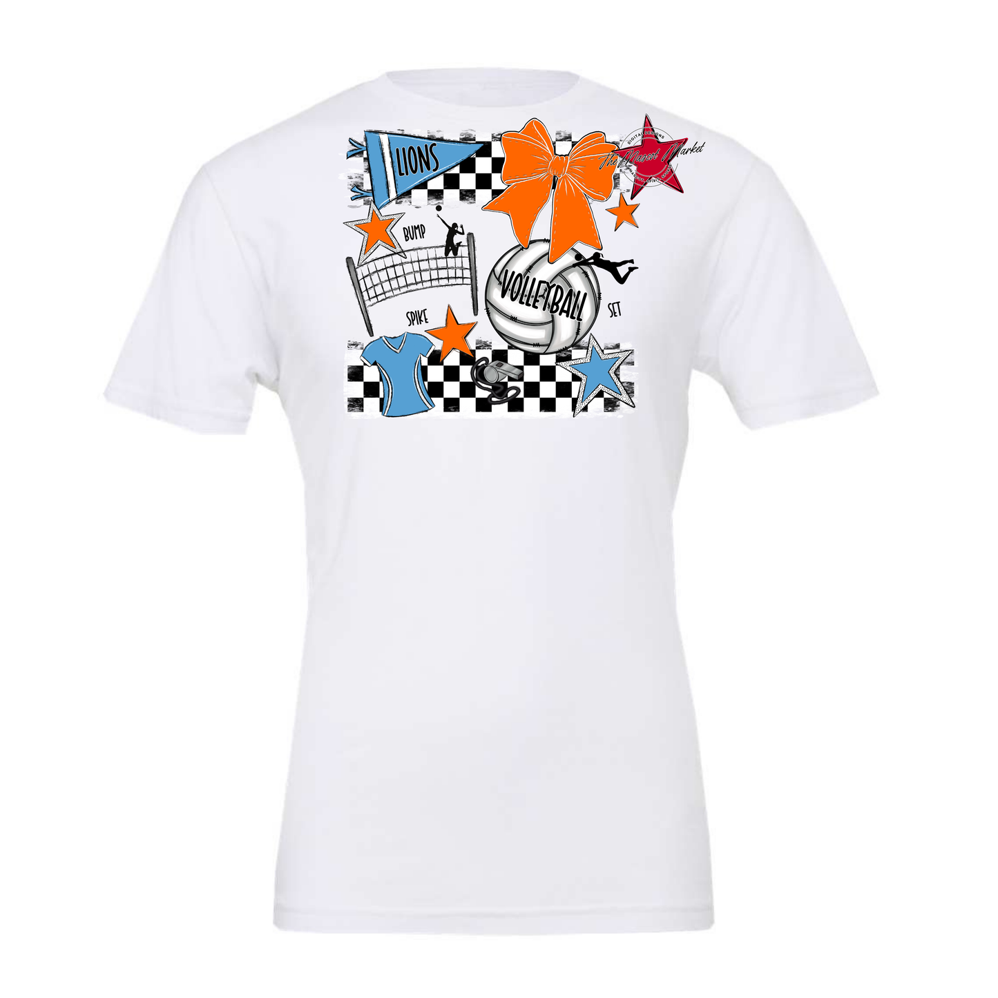 Lions Checkers Volleyball Spirit Design-Carolina Blue-Orange