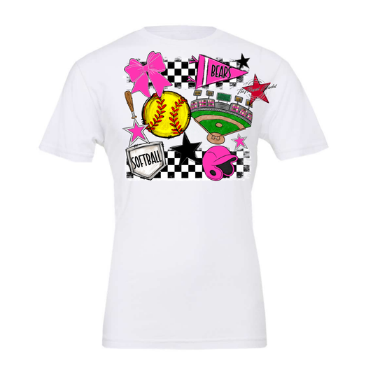 Bears Softball Checkers Design-Pink