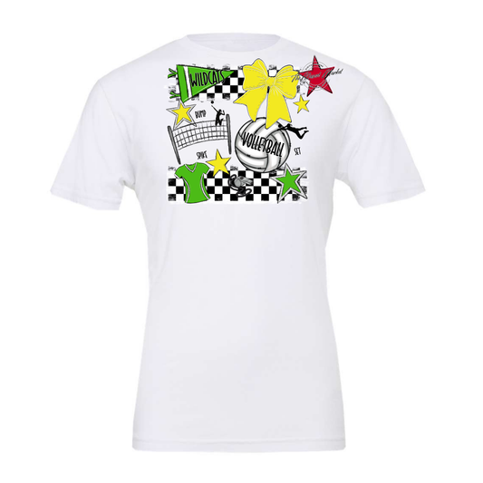 Wildcats Checkers Volleyball Spirit Design-Bright Green-Bright Yellow