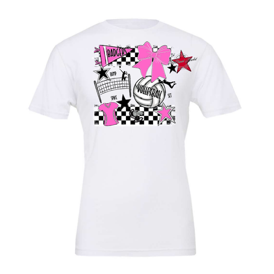 Badgers Volleyball Checkers Design-Baby Pink