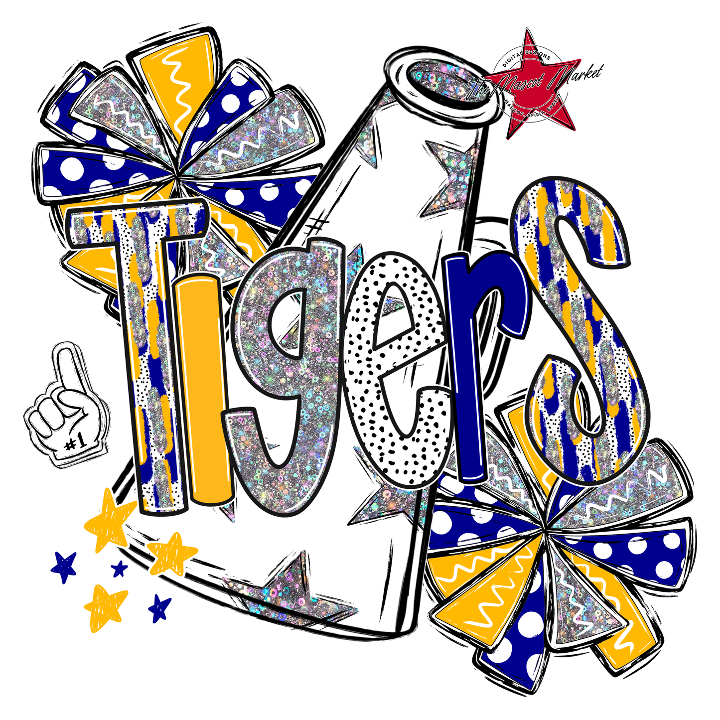 Tigers Cheer Megaphone Scrape-Blue-Yellow