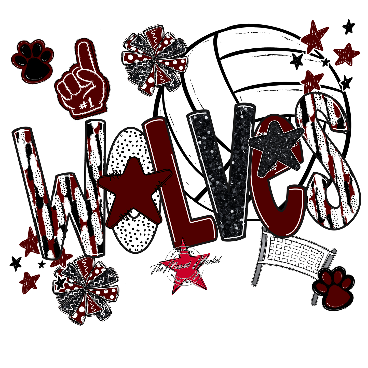 Wolves Volleyball Scrape-Maroon