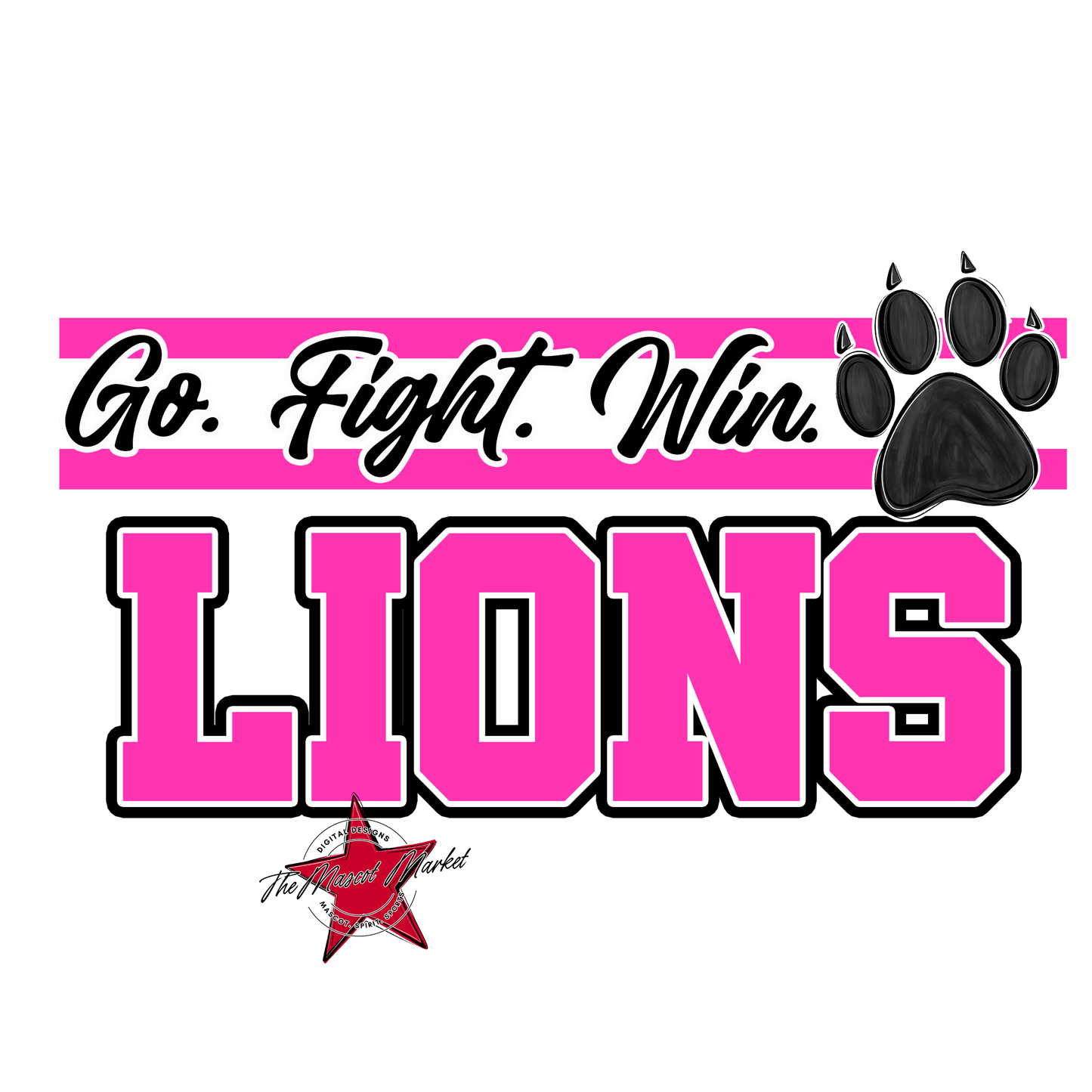 Lions Go Fight Win Mascot Lines-Pink