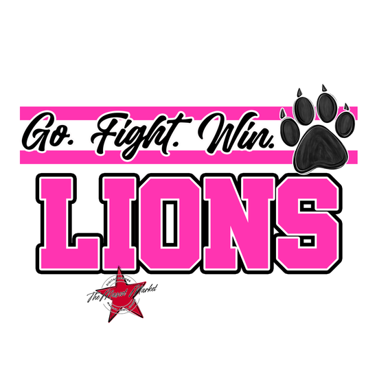 Lions Go Fight Win Mascot Lines-Pink