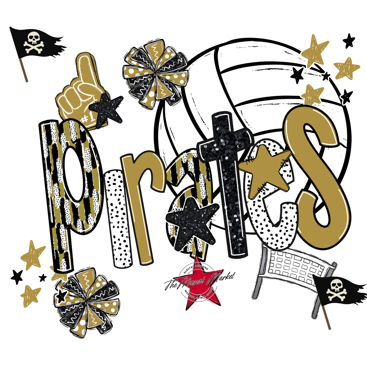 Pirates Volleyball Scrape-Gold