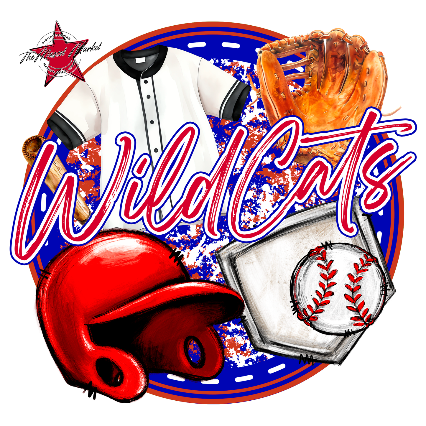 Wildcats Circle Baseball Design-Blue-Red