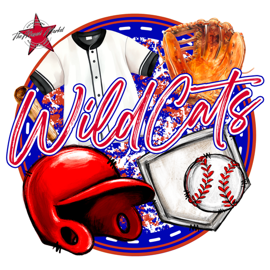 Wildcats Circle Baseball Design-Blue-Red