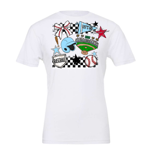 Baseball Checkers Spirit Design-Columbia Blue