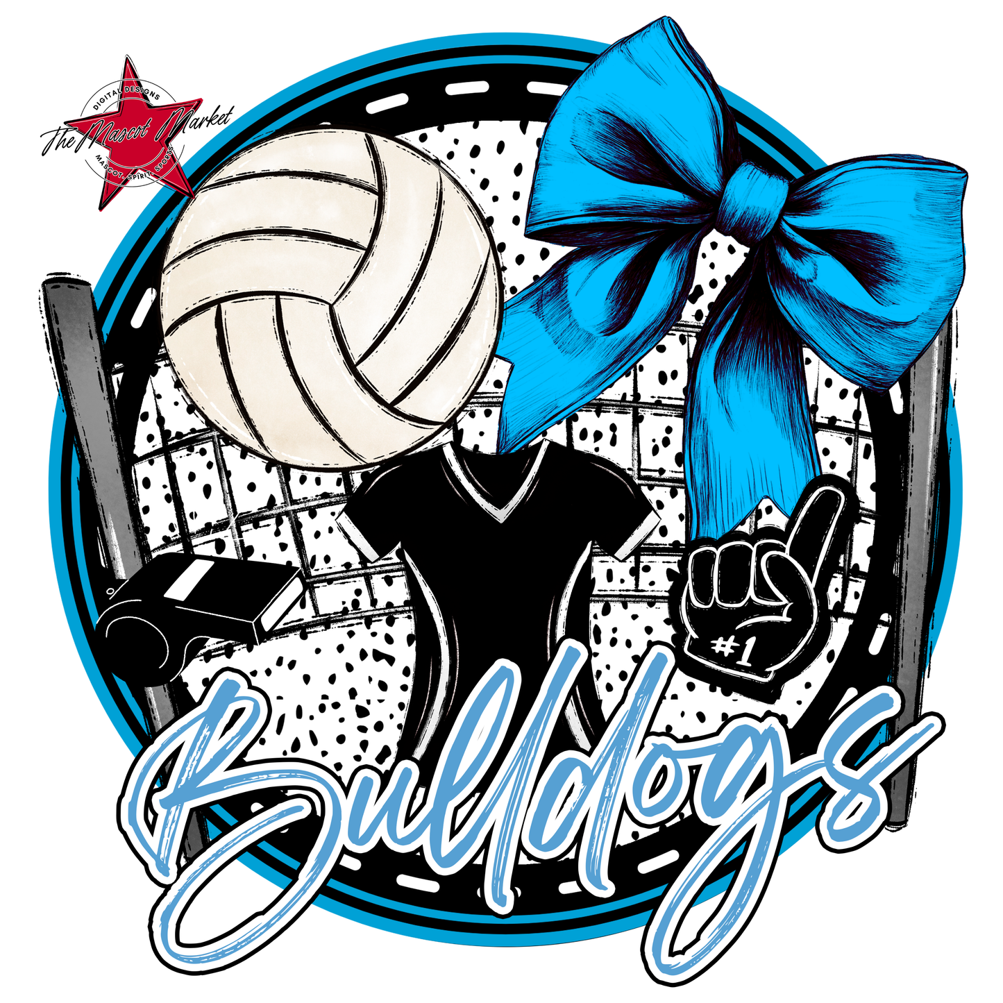 Bulldogs Circle Volleyball Design-Carolina Blue