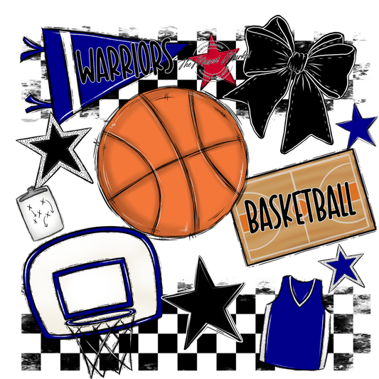 Warriors Checkers Basketball Spirit Design-Blue