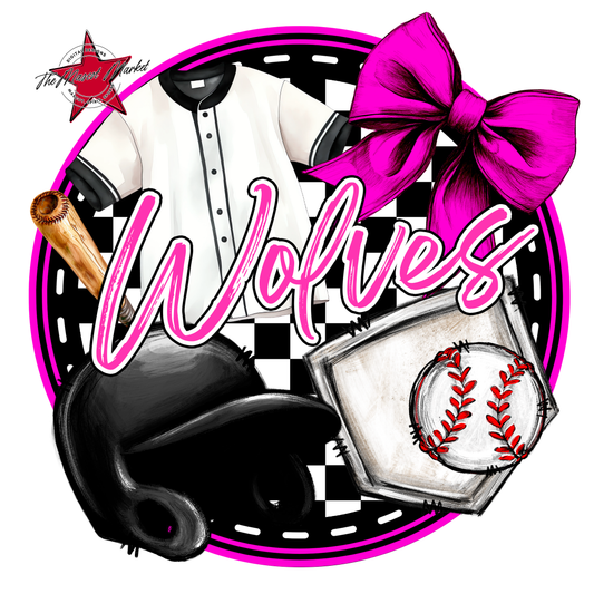 Wolves Circle Baseball Design-Pink