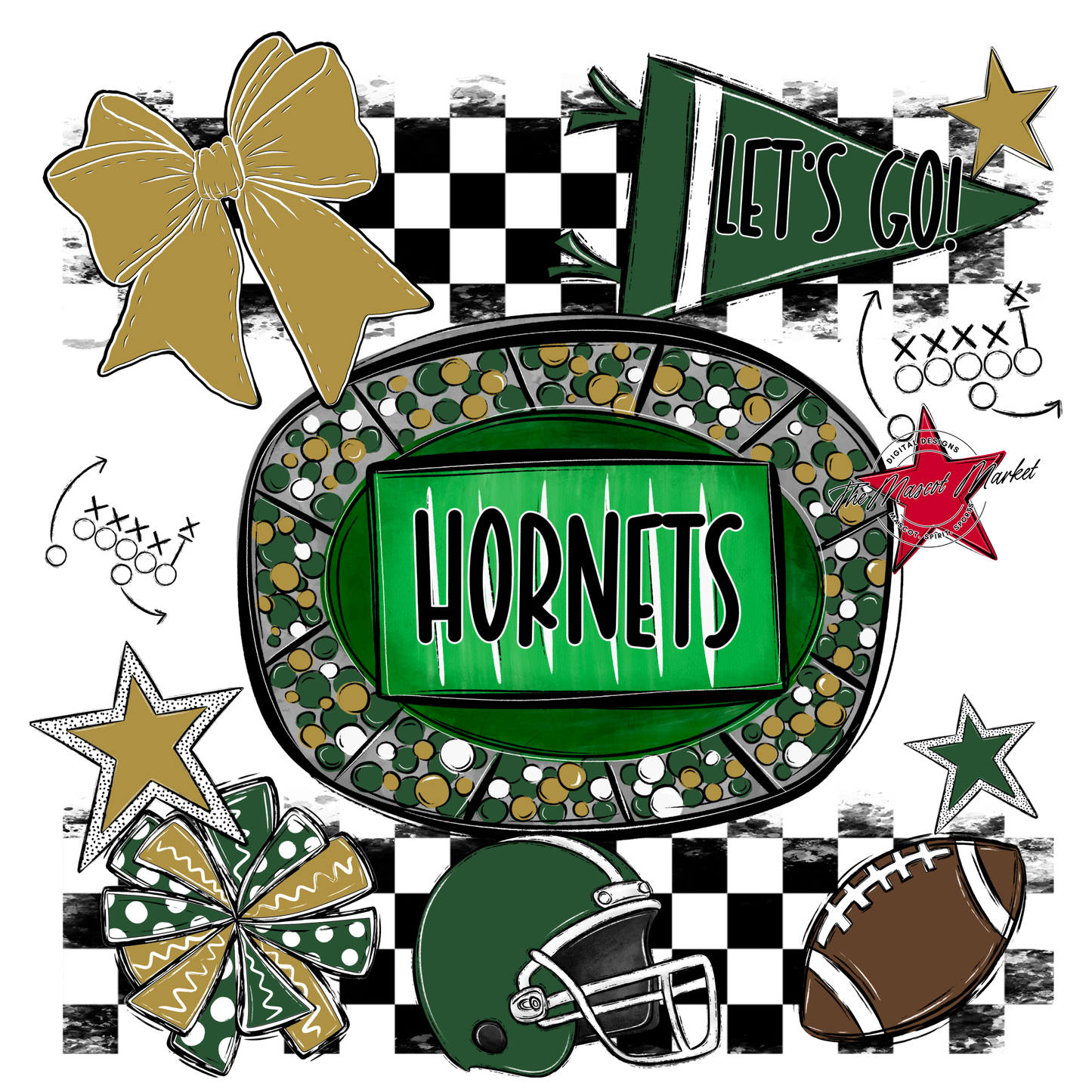 Hornets Checkers Spirit Design-Green-Gold