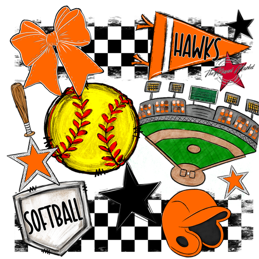 Hawks Checkers Softball Spirit Design-Orange