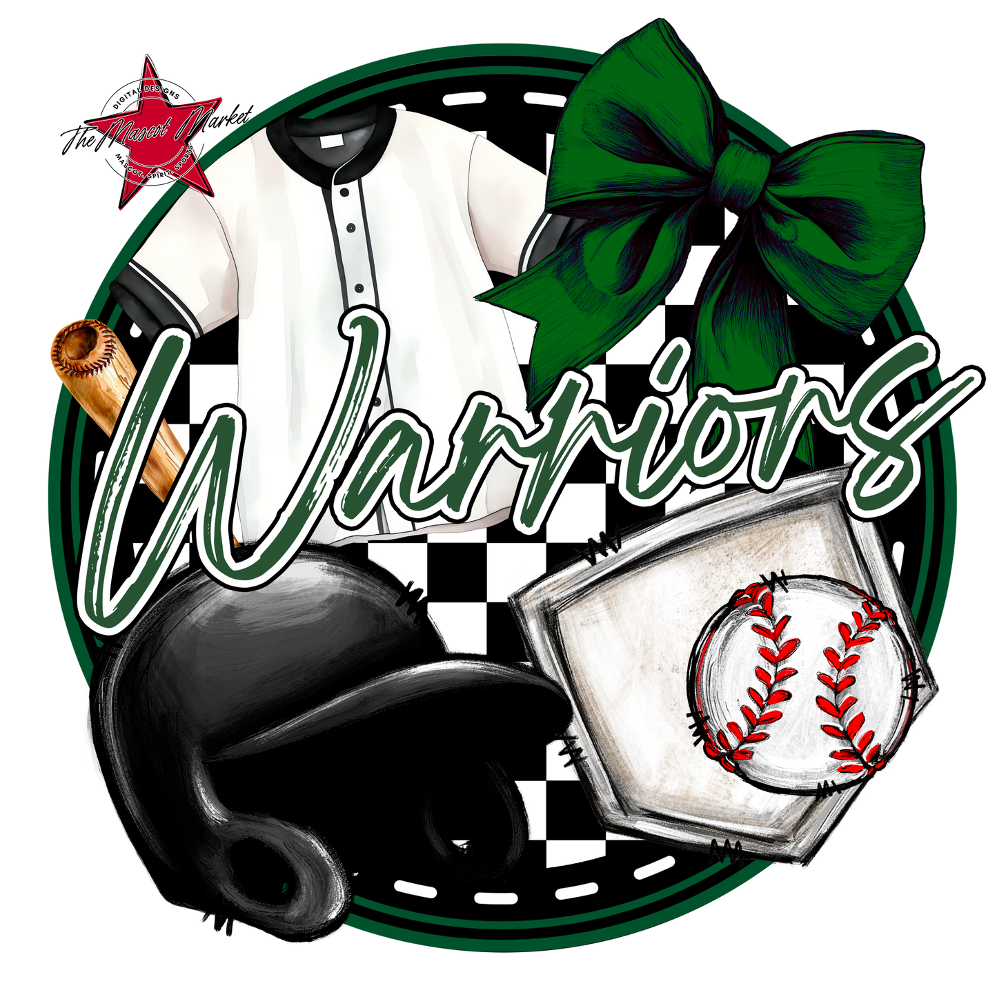 Warriors Circle Baseball Design-Green