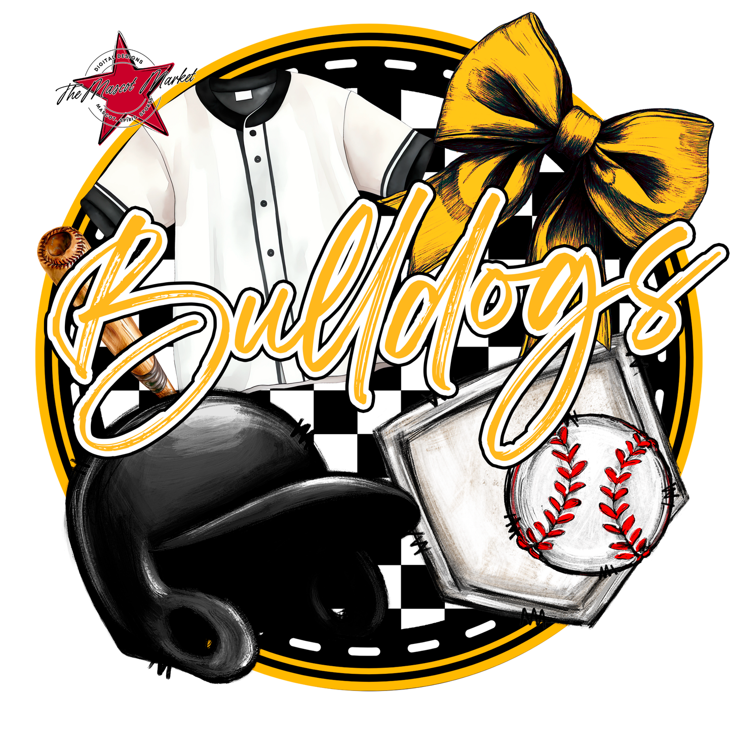 Bulldogs Circle Baseball Design-Yellow
