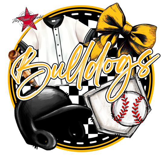 Bulldogs Circle Baseball Design-Yellow