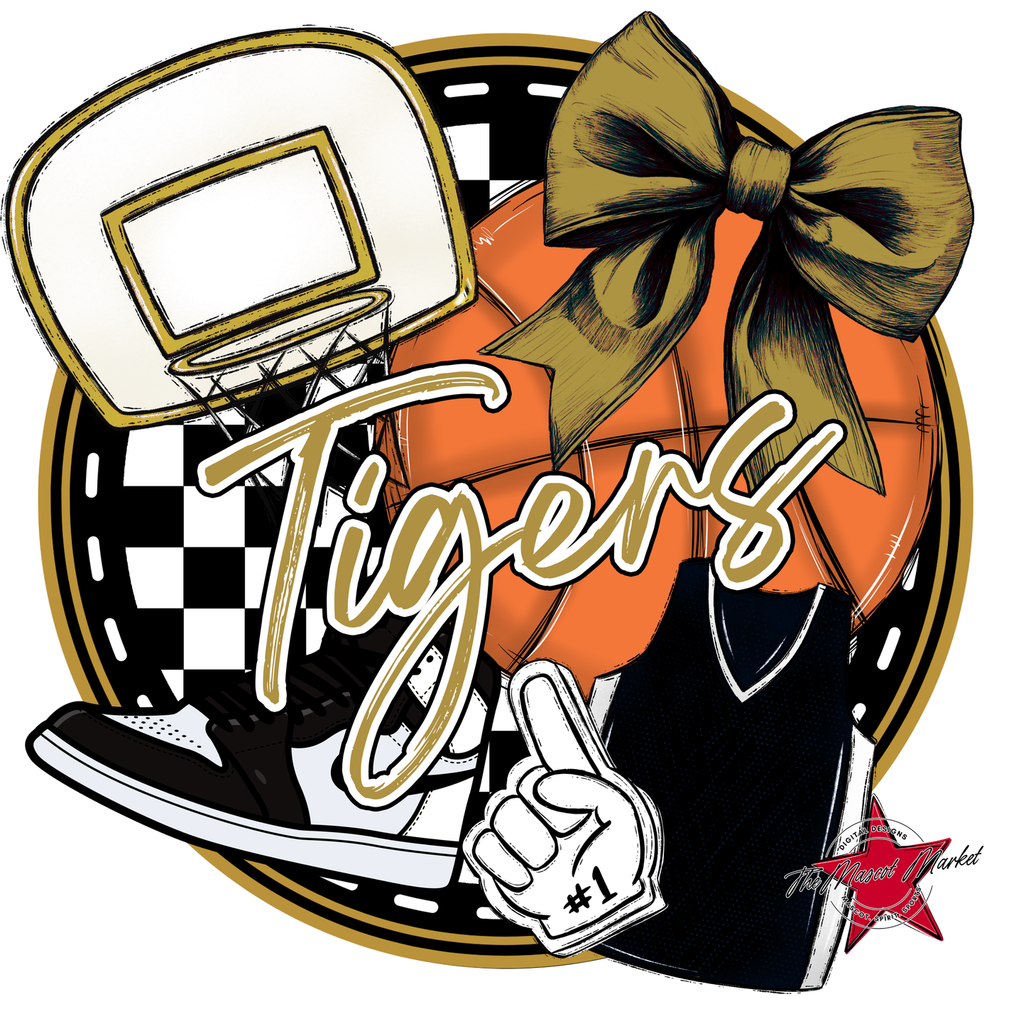 Tigers Circle Basketball Design-Gold