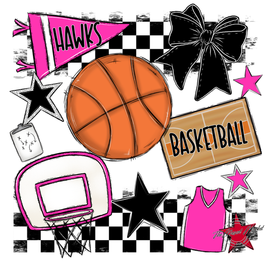 Hawks Checkers Basketball Spirit Design-Pink
