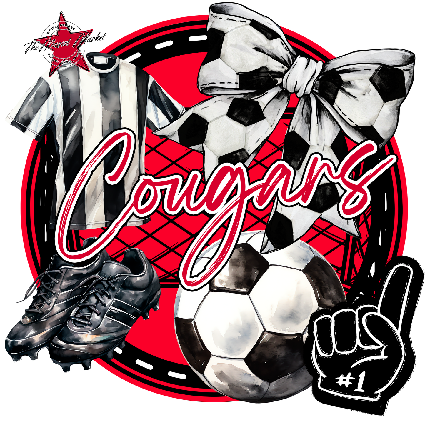 Cougars Circle Soccer Design-Red
