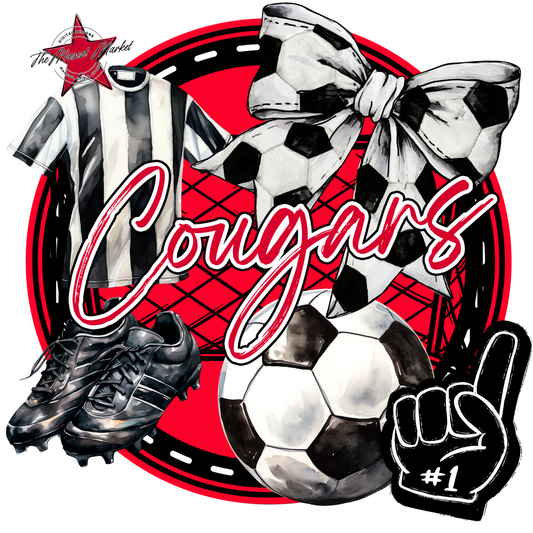 Cougars Circle Soccer Design-Red