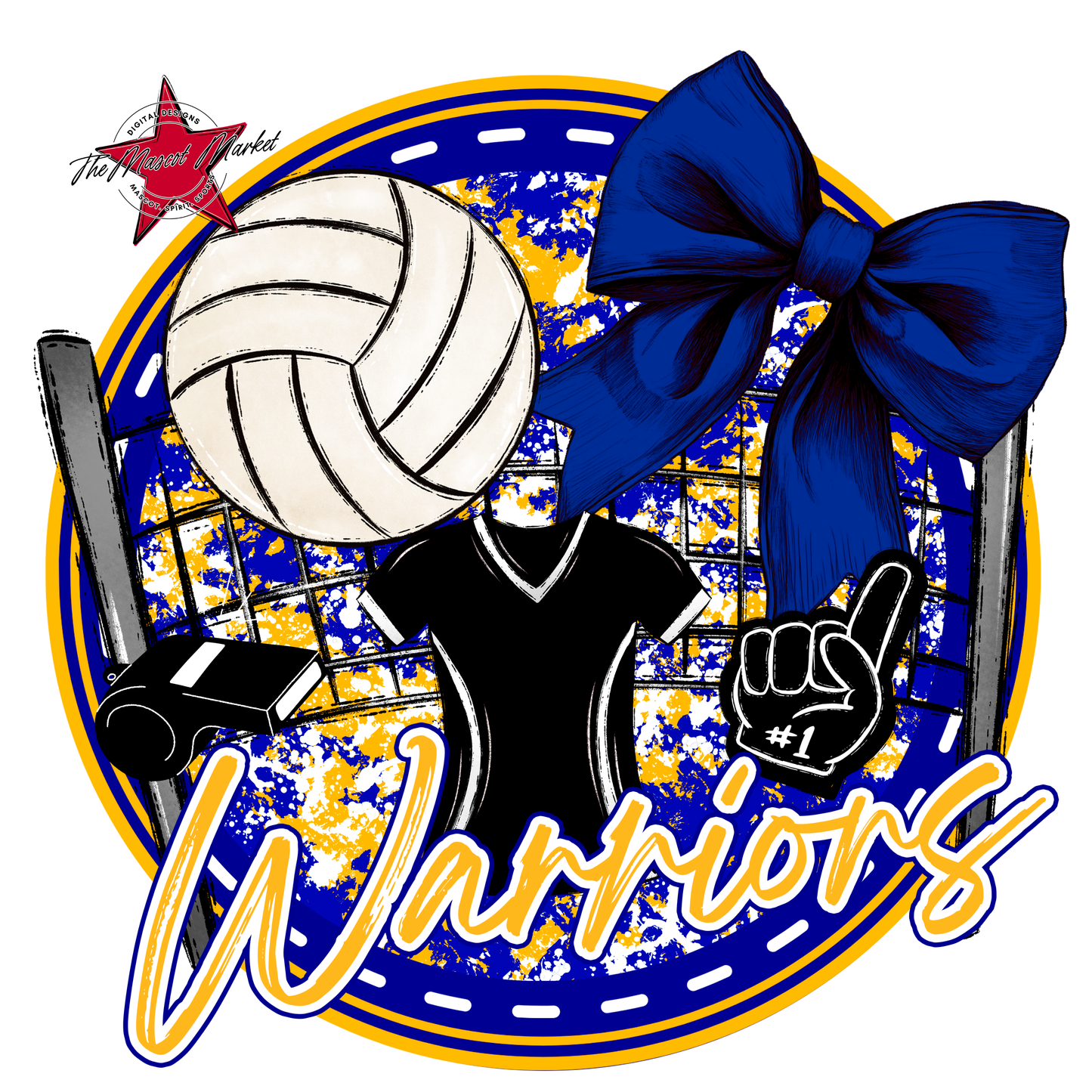 Warriors Circle Volleyball Design-Blue-Yellow