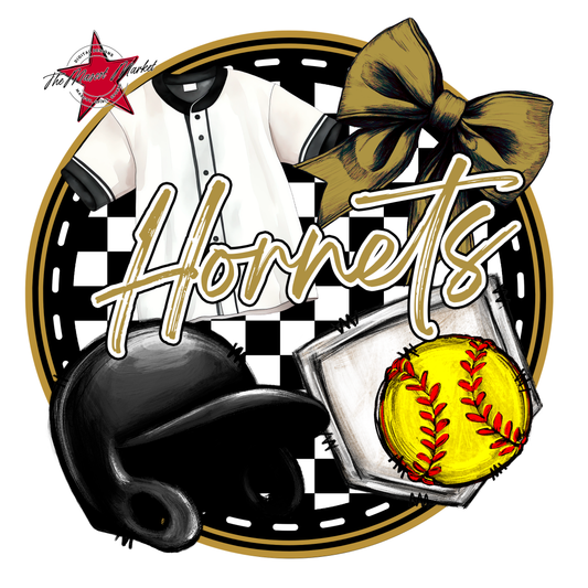 Hornets Circle Softball Design-Gold