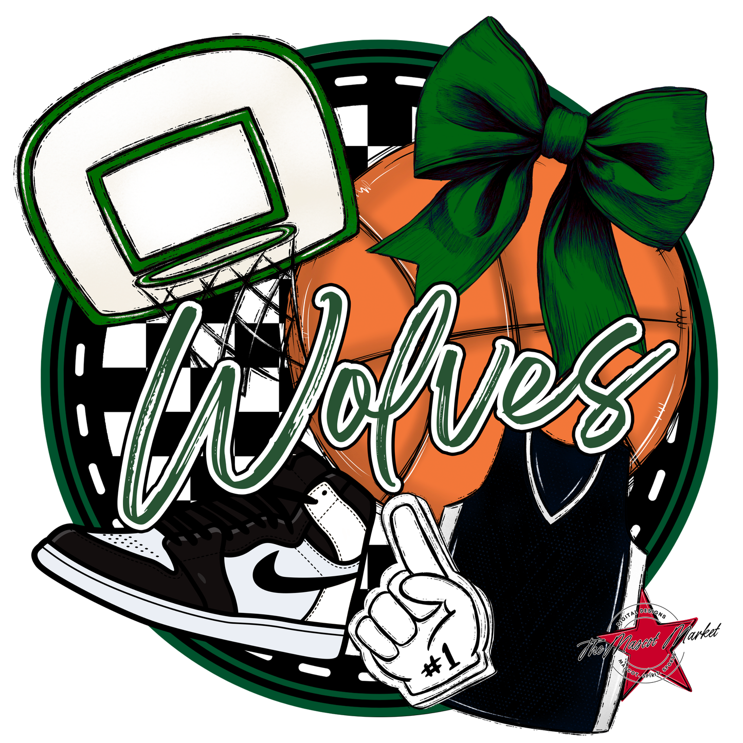 Wolves Circle Basketball Design-Green