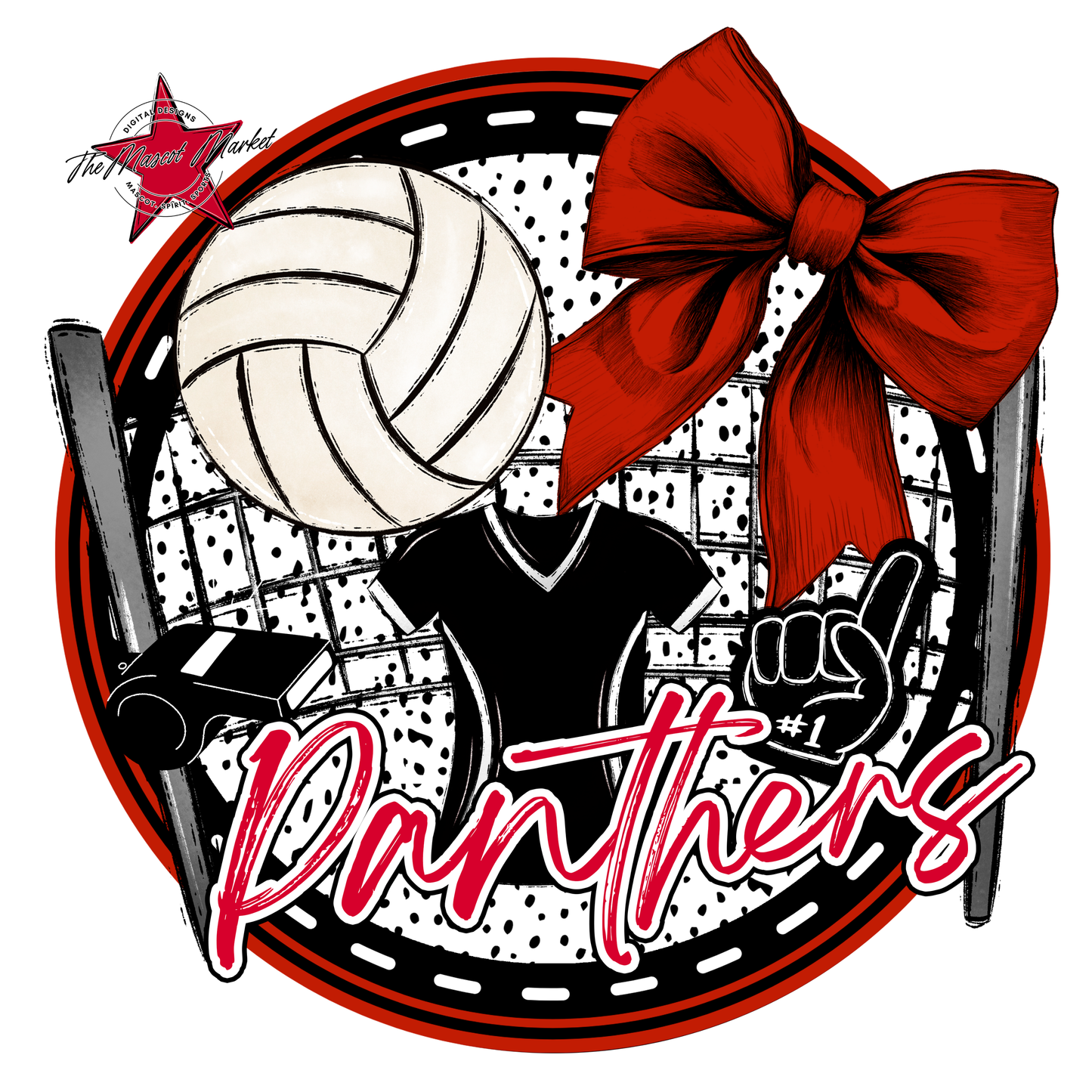 Panthers Circle Volleyball Design-Red