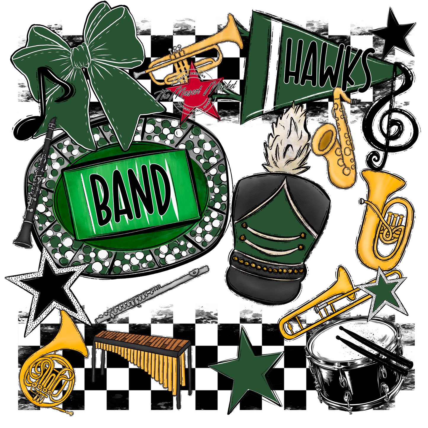 Hawks Checkers Band Spirit Design-Green