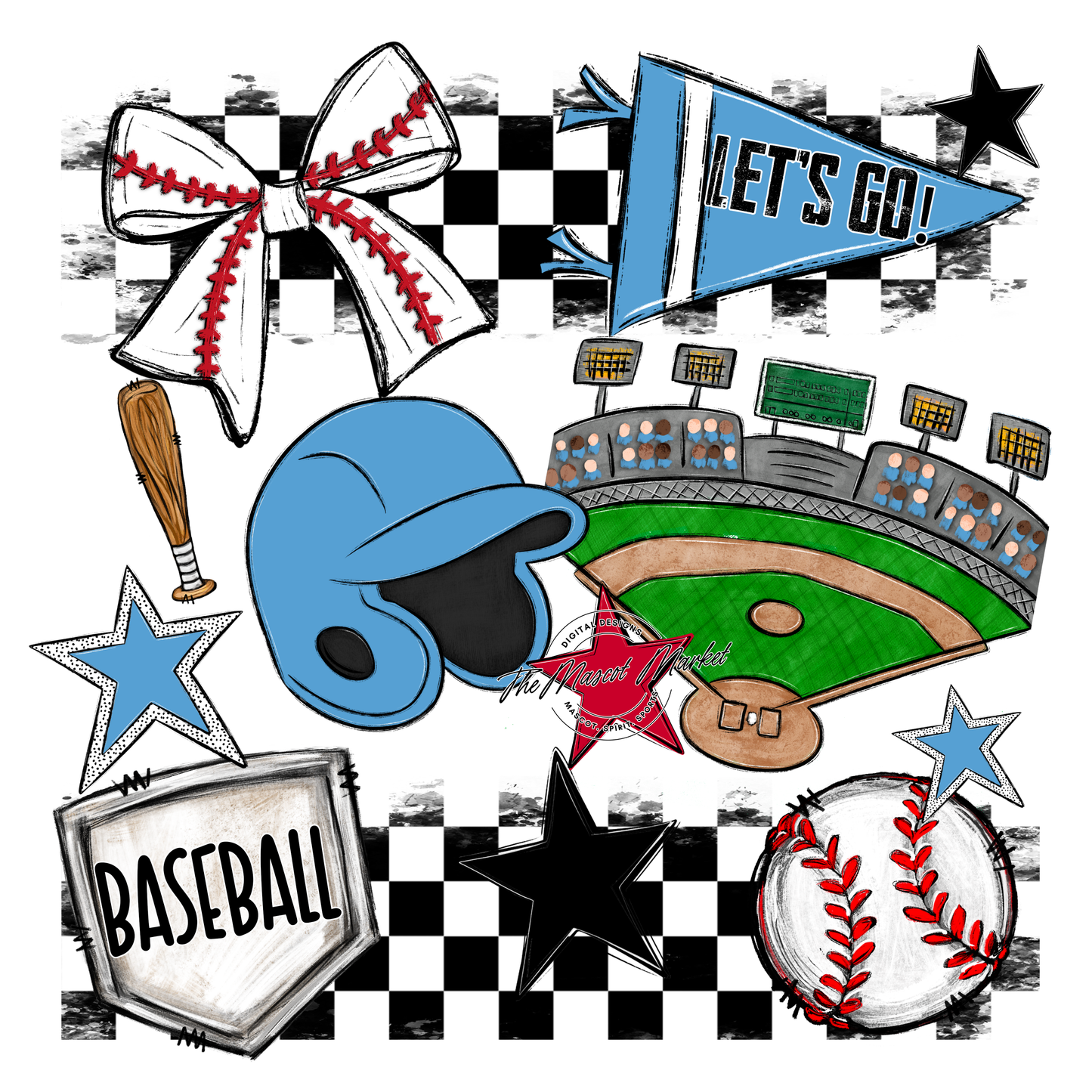 Baseball Checkers Spirit Design-Carolina Blue