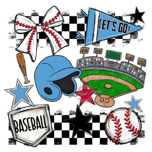 Baseball Checkers Spirit Design-Carolina Blue