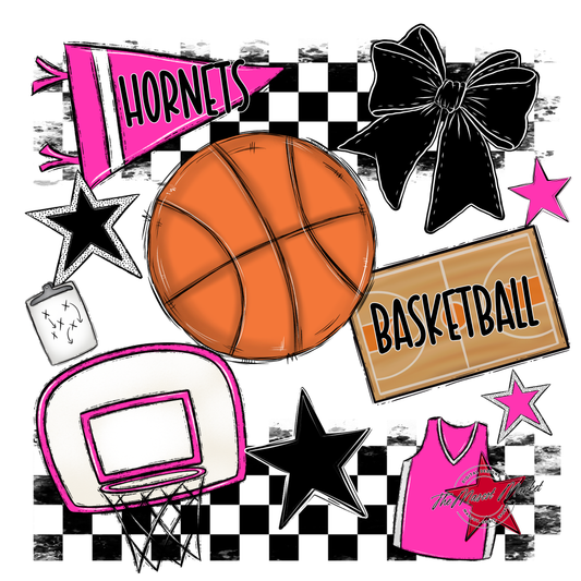 Hornets Checkers Basketball Spirit Design-Pink