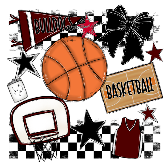 Bulldogs Checkers Basketball Spirit Design-Maroon