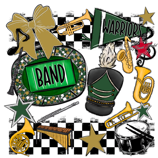 Warriors Checkers Band Spirit Design-Green-Gold
